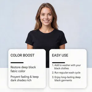 Instructional detail showing color boost effects and easy use steps for black clothes