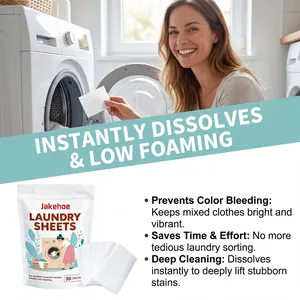 Detailed features of JAKEHOE laundry sheets for color protection and deep cleaning.