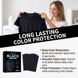 Detailed view of black garment darkening tablets for color restoration and fiber protection.