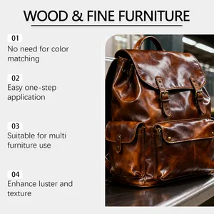Detailed view of high-luster brown leather backpack treated with leather care cream