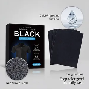 Close-up macro detail of non-woven fabric black garment darkening tablets for color care