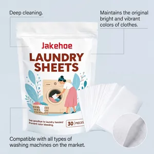 Detail view of Jakehoe laundry sheets showing fabric texture and 30-piece pouch