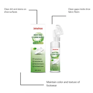 JAKEHOE white shoe cleaning foam featuring an integrated brush for deep stain removal