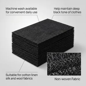 Close-up detail of non-woven black laundry color protection sheets for machine wash