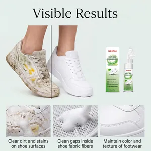 Close-up of Jakehoe white shoe cleaning foam penetrating fabric fibers for deep cleaning.