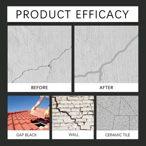Product efficacy showing before and after concrete crack repair with grey sealant.