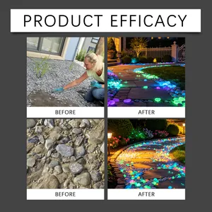 Vergelijking van het glow-effect van decoratieve lichtgevende tuinkiezels 's nachts