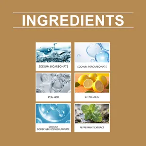 Détails des ingrédients des tablettes de nettoyage comme l'acide citrique et le bicarbonate.