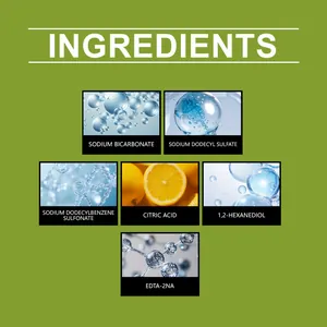 Ingredient list for washing machine cleaning tablets with citric acid and surfactants.