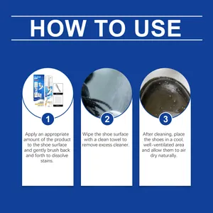 Guide d'utilisation en trois étapes pour le kit de nettoyage de baskets JAKEHOE avec mousse.