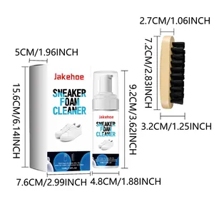 Detailed dimensions of 100ml sneaker foam cleaner kit including brush and packaging box