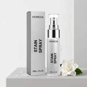 Detail view of HOMEXA 30ml fabric stain remover spray bottle and packaging box