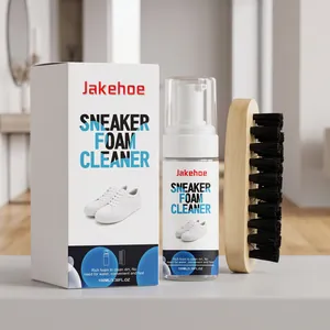Jakehoe 100ml Sneaker Foam Cleaner Kit With Wooden Cleaning Brush For White Shoes Canvas Shoes Portable Stain Remover