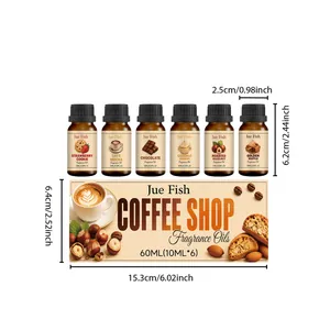 Detailed dimensions of Jue Fish Coffee Shop fragrance oil set including six 10ml bottles