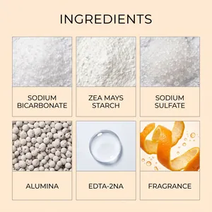 Detailoverzicht van ingrediënten voor afvalbakdeodorant zoals natriumbicarbonaat en geur