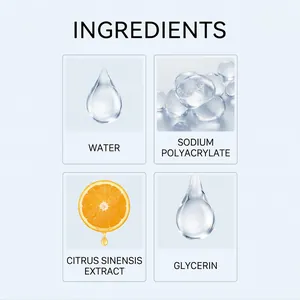 Detail showing ingredients: water, sodium polyacrylate, citrus extract, and glycerin.