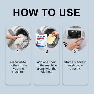 Instructions étape par étape pour utiliser les lingettes blanchissantes en machine.