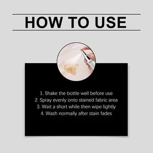 Detail view showing how to use HOMEXA fabric stain remover spray on stained shirt