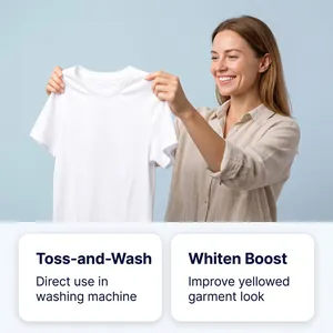 Détail montrant le blanchiment efficace des vêtements jaunis avec des feuilles.