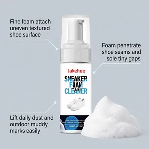 Detail view of Jakehoe sneaker foam cleaner showing rich foam texture and benefits