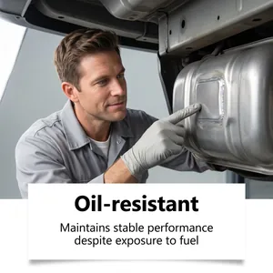 Detail showing oil-resistant performance of repair glue on a fuel tank