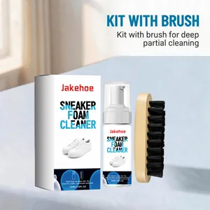 Complete sneaker foam cleaner kit with soft bristle wooden brush for deep cleaning
