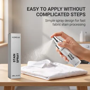 Action shot showing HOMEXA fabric stain remover spray applied to a white shirt