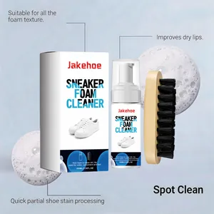 Detail of Jakehoe sneaker foam cleaner kit with bottle, brush, and packaging