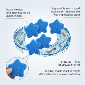 Close-up detail of blue star-shaped laundry pet hair remover with porous sponge texture