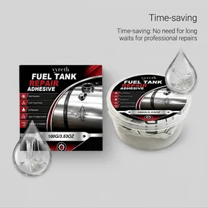 Close-up of vyreth 100g fuel tank repair adhesive and its packaging detail