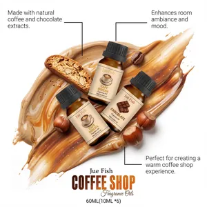 Detail view of Jue Fish coffee shop fragrance oils with mocha and chocolate scents