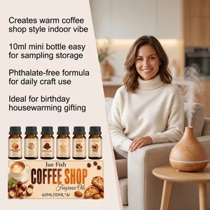 Jue Fish Coffee Shop fragrance oil set with 6 scents and a wood grain diffuser