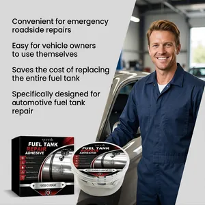 Vyreth automotive fuel tank repair adhesive 100g kit shown with mechanic model