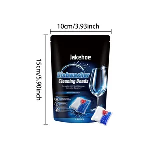Detailed dimensions of JAKEHOE dishwasher cleaning beads pouch showing 15cm by 10cm size