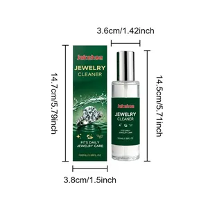 Dimensioni del flacone spray per la pulizia dei gioielli da 100 ml e della scatola in cm e pollici