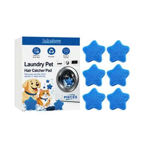 6Pcs reusable blue star-shaped laundry pet hair catcher pads for washing machines