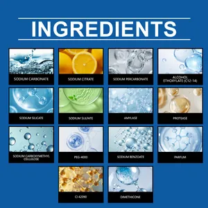 Detailed ingredient list for dishwasher cleaning beads showing a safe and gentle formula.