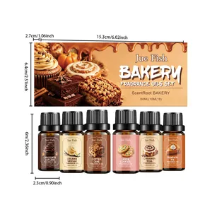 Detailed dimensions for Jue Fish Bakery fragrance oil set with six unique scents
