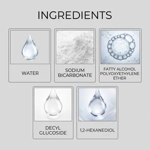 Elenco ingredienti del detergente per gioielli con acqua, bicarbonato e tensioattivi.