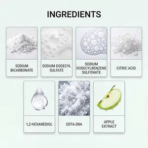 Detailed view of dishwasher cleaner ingredients including citric acid and apple extract