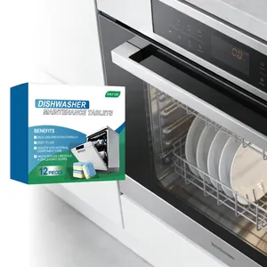 Box of 12 dishwasher maintenance tablets for limescale and odor removal