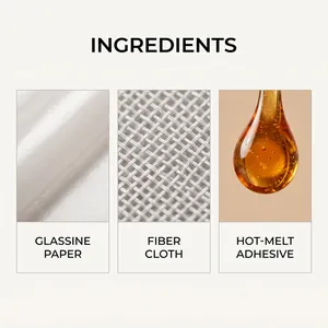 Detaillierte Makroaufnahmen der Inhaltsstoffe von Gitterklebeband: Pergaminpapier und Stoff