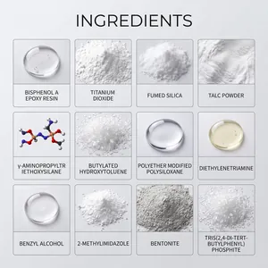 Detailed view of ingredients for multi-purpose AB repair glue showing various resins.