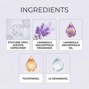 Detail view showing natural lavender oil and tocopherol ingredients for freshener