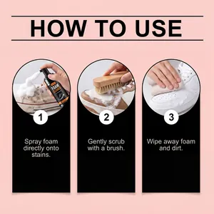 Detailed three-step guide on how to use white sneaker foam cleaner for effective stain removal.