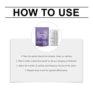 Instruction guide on how to use lavender air freshener sachets for closets and cars.