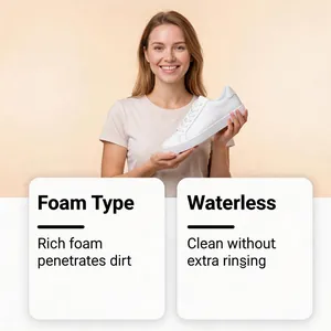 Sneaker foam cleaner detail showing rich foam and waterless cleaning features