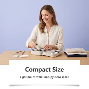 Compact travel toiletry pouch for organizing small bottles and accessories easily.