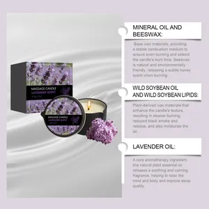 Detailansicht der Lavendel-Massagekerze mit Bienenwachs und Lavendelöl-Zutaten