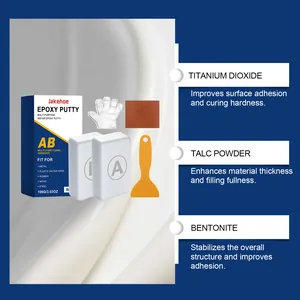 Detailed view of Jakehoe epoxy putty ingredients including titanium dioxide and talc powder